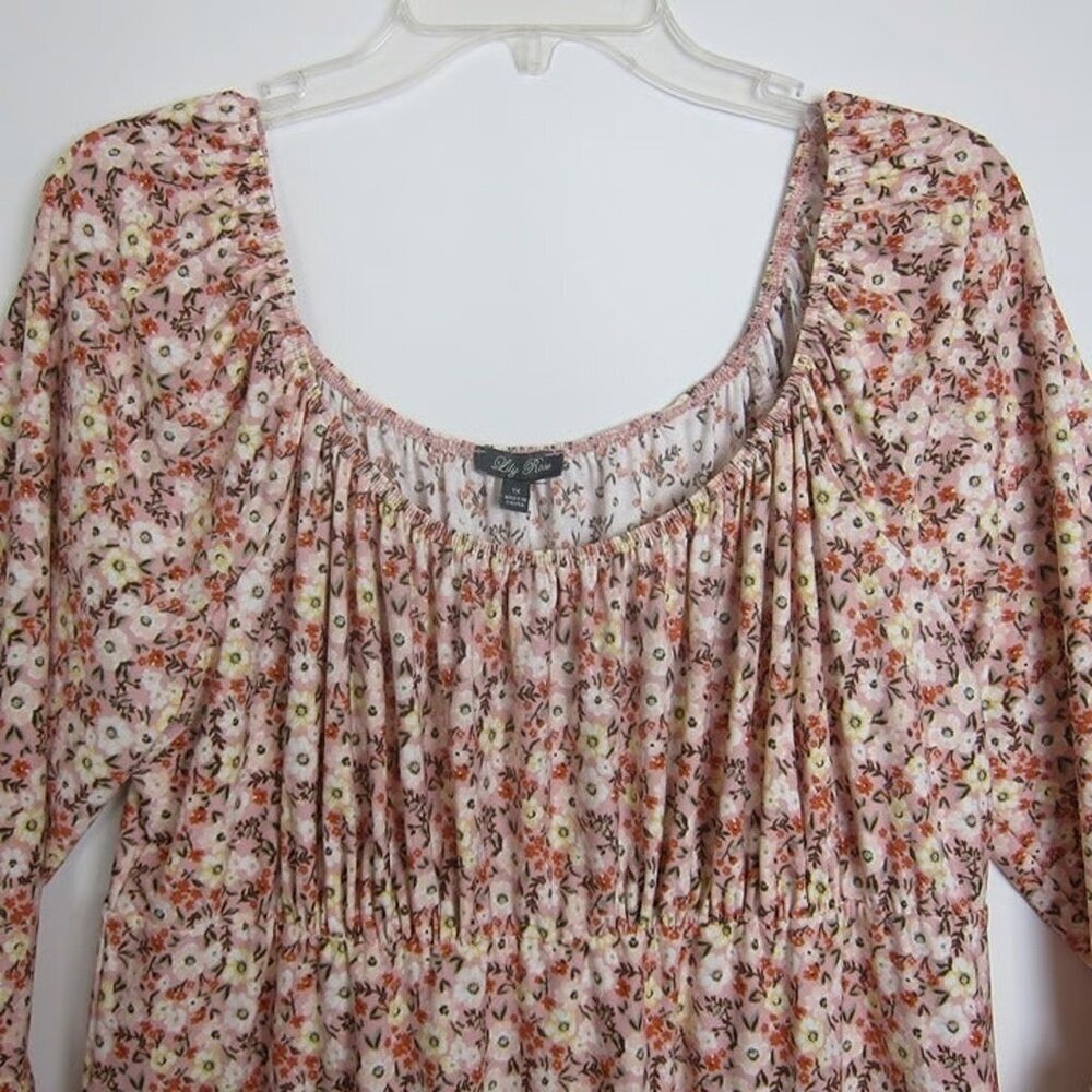 Lily Rose Smocked Babydoll Pink Floral Dress 1X NWT Ruffle Sleeves Cottagecore - Picture 3 of 10